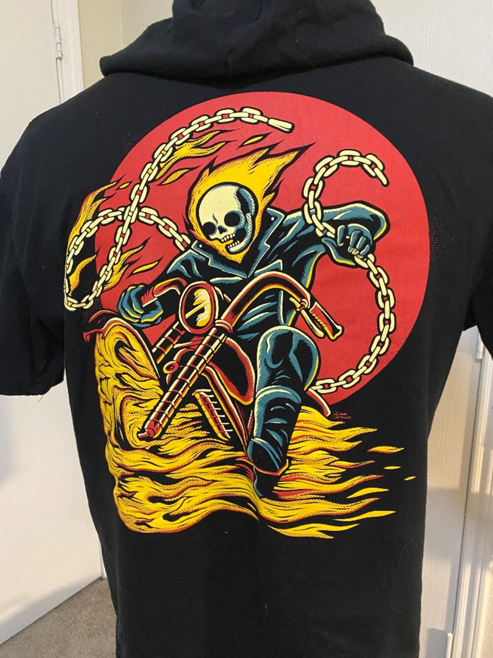 Ghost Rider Hooded Short Sleeve - Motorcycle Skull T-Shirt by Marvel - Size L